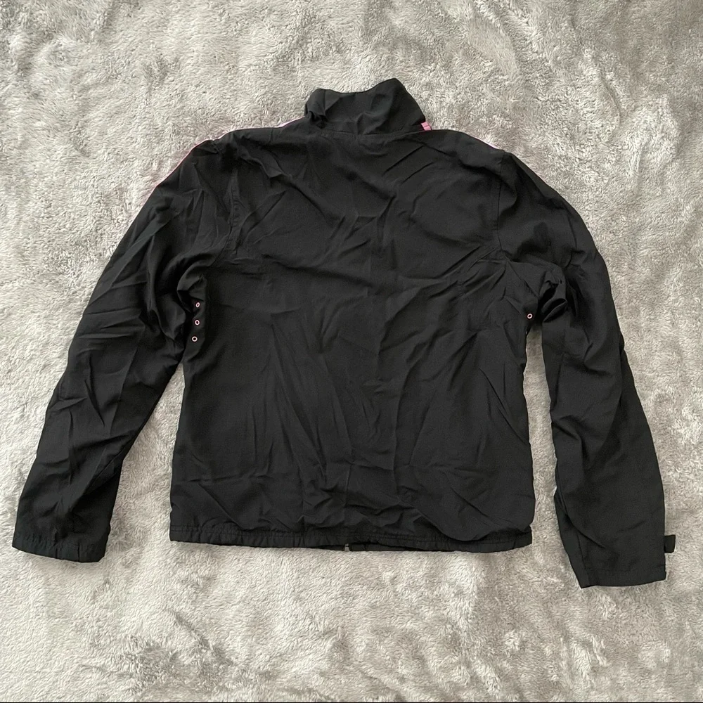 Adidas Classic 3-Stripe Zip-Up Windbreaker Black Pink Girls Size Medium (M)